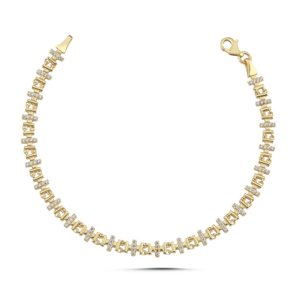 Çizgi Oval Tasarım Taşlı Bileklik (18.5*0.4 Cm)