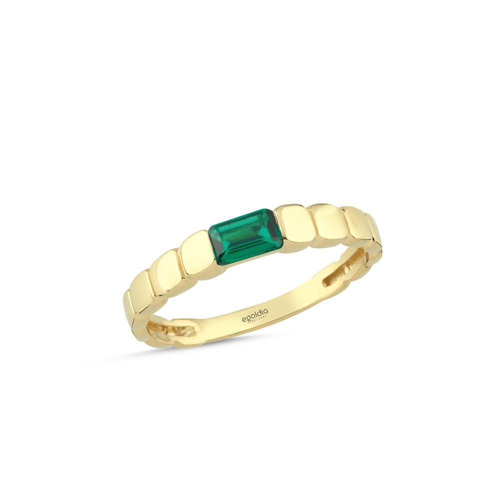 Kare Bakla Tasarım Yeşil Taşlı Yüzük