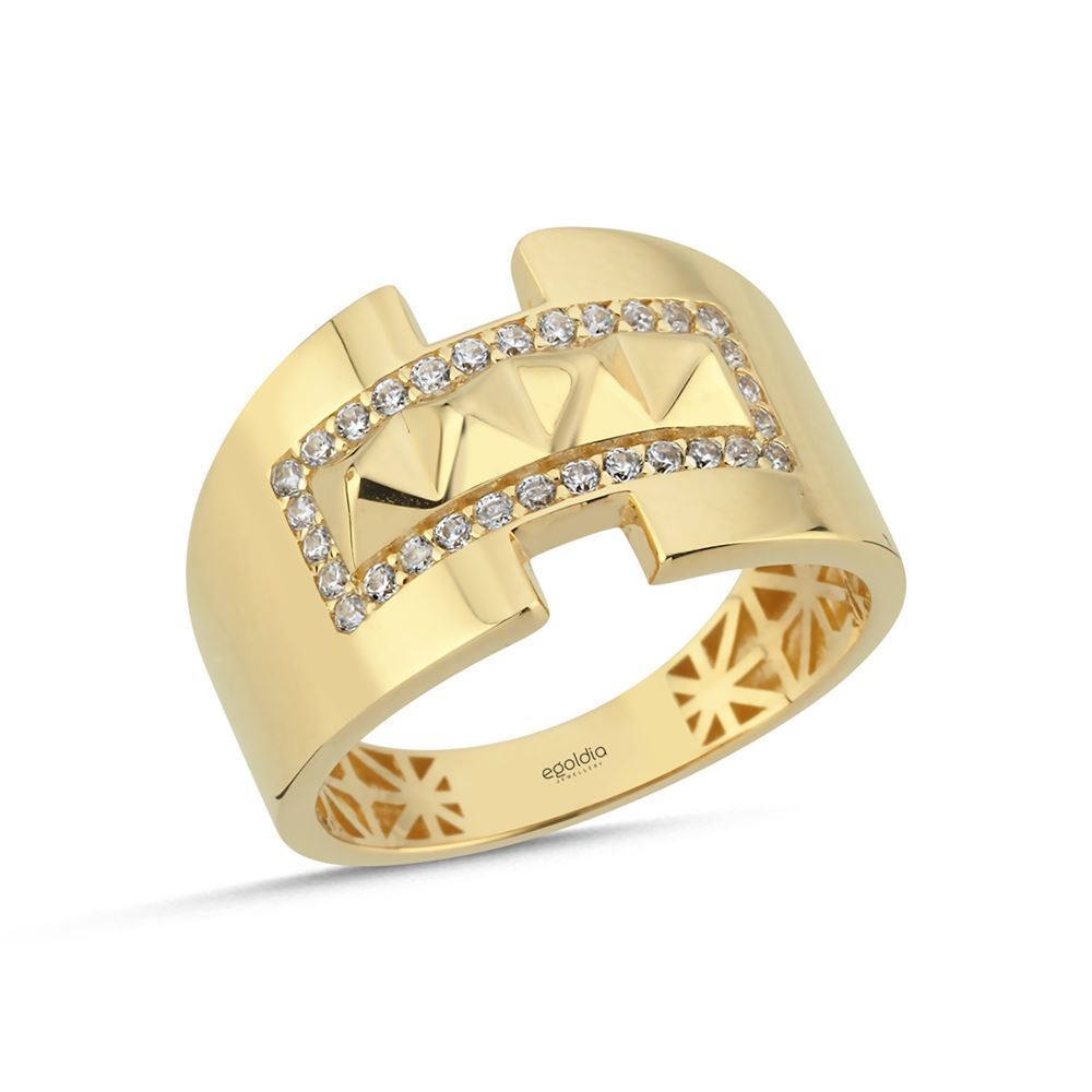 Oval Tasarım Kare Taşlı Yüzük