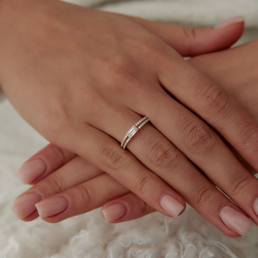 İki Sıra Taşlı Baget Yüzük