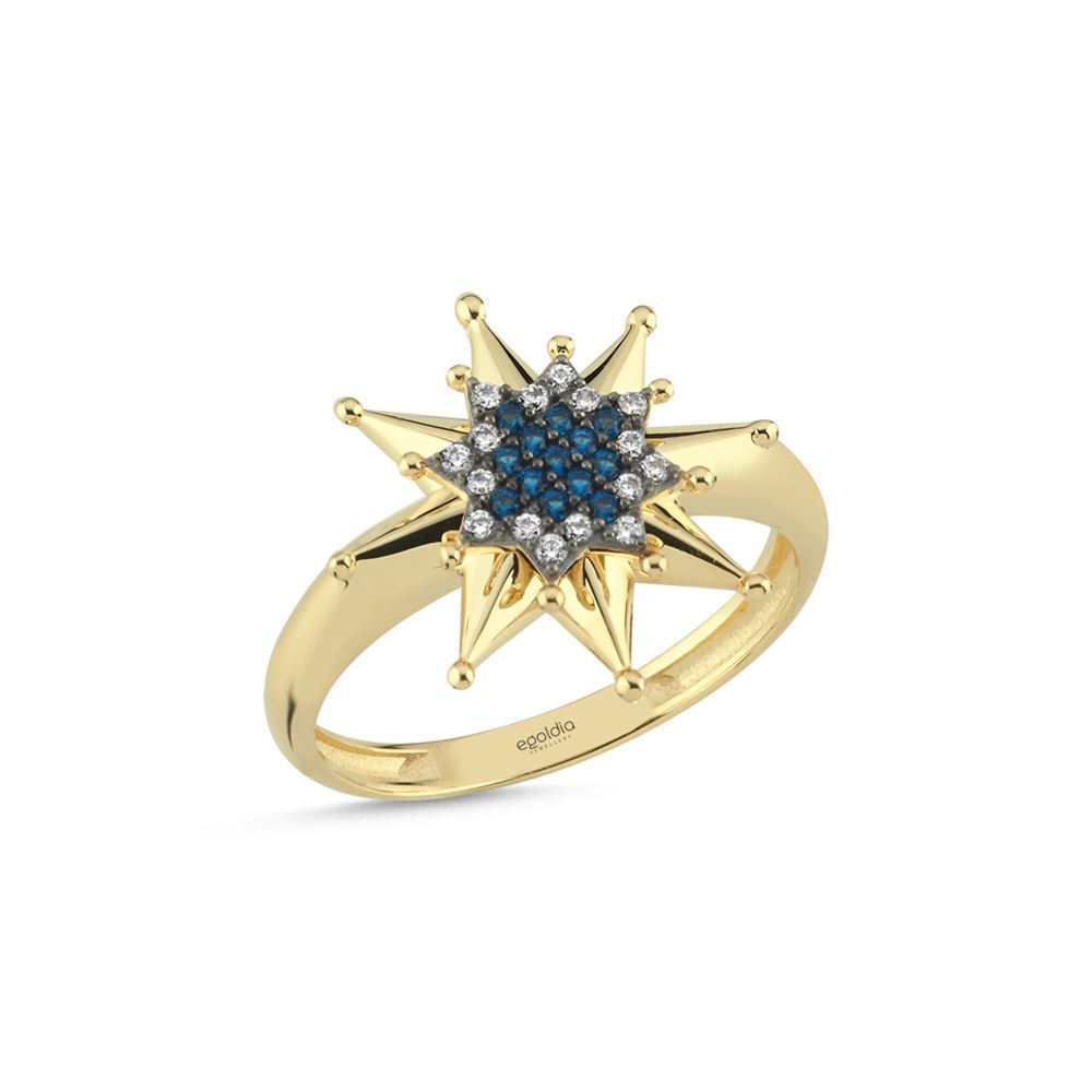 Yıldız Tasarım Beyaz Ve Mavi Taşlı Yüzük