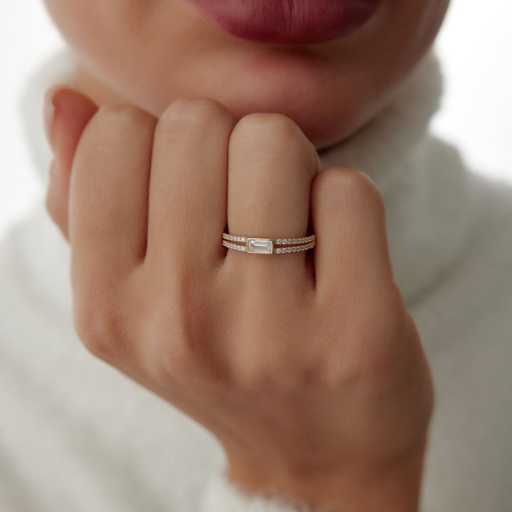 İki Sıra Taşlı Baget Yüzük