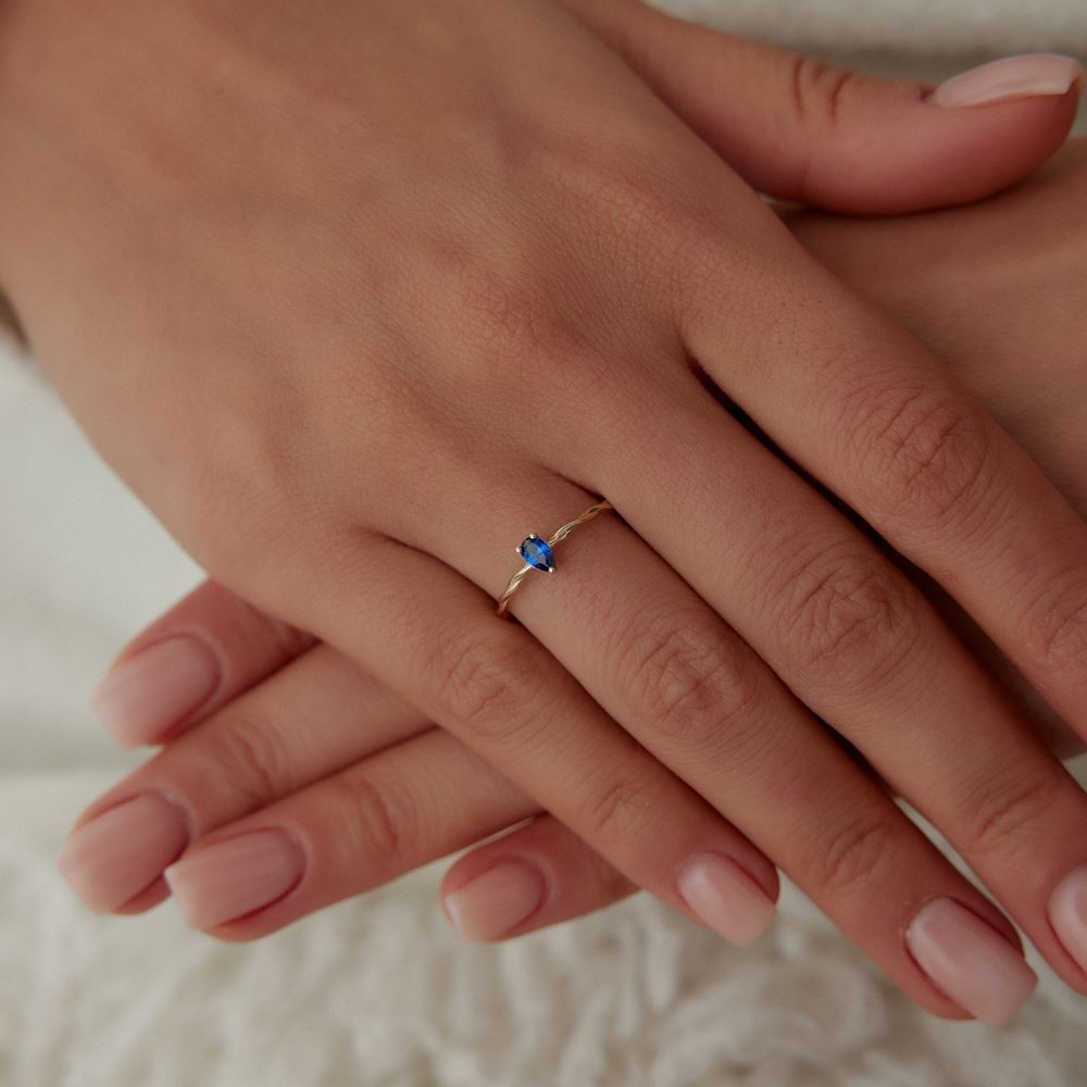 Mavi Damla Taşlı Burgu Tasarım Yüzük