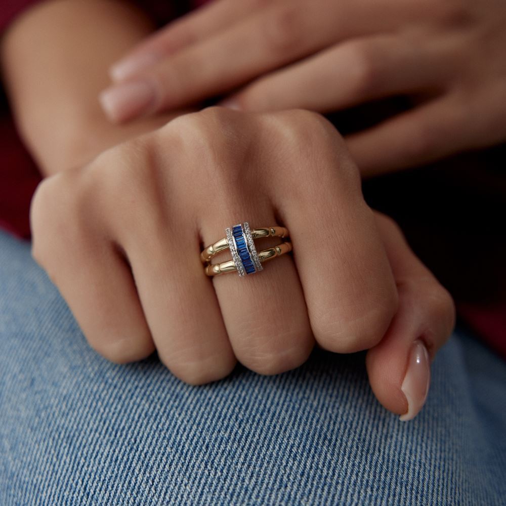 Mavi Baget Taşlı Daire Tasarım Yüzük