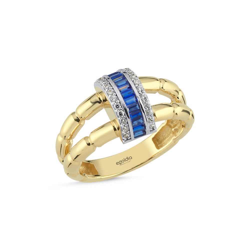 Mavi Baget Taşlı Daire Tasarım Yüzük