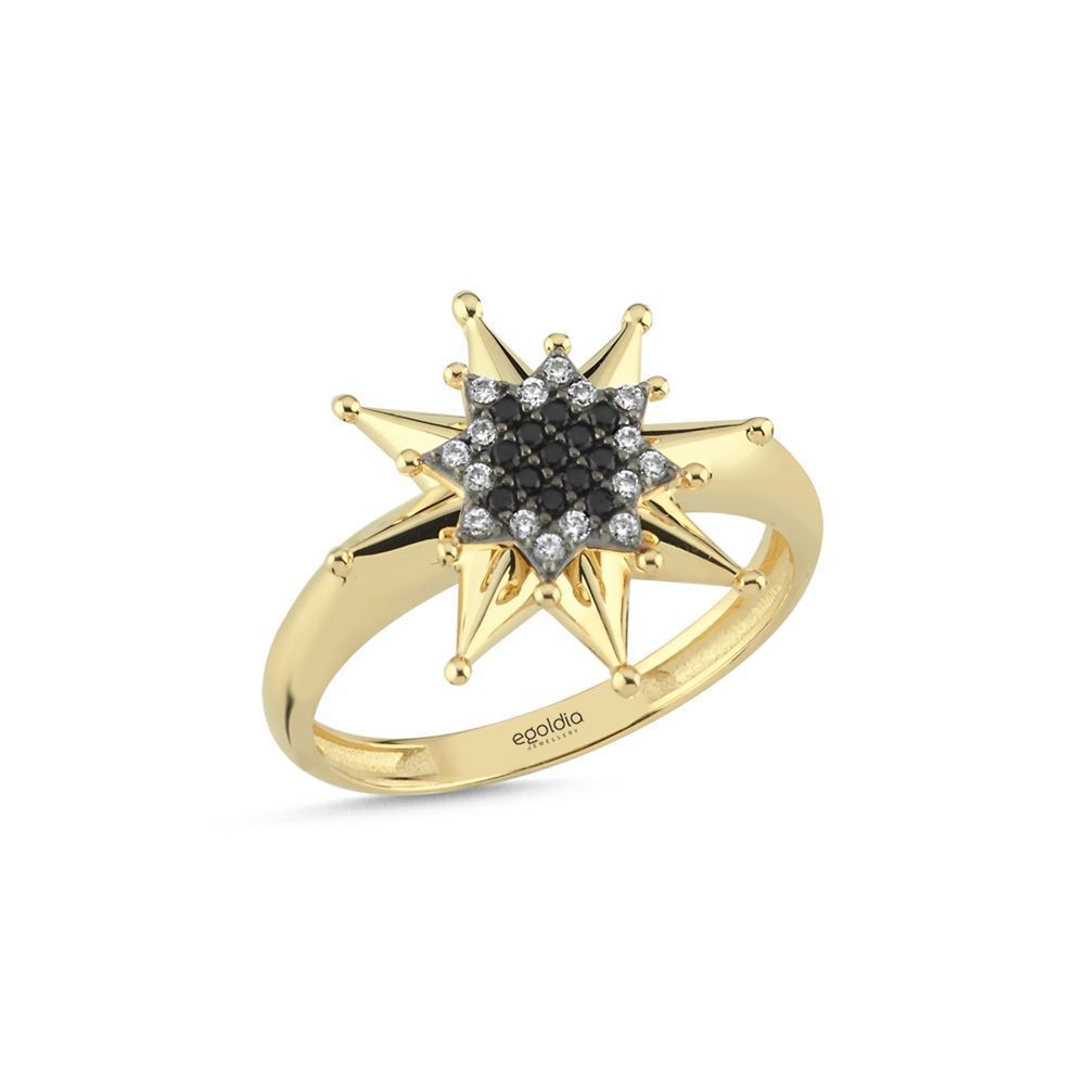 Yıldız Tasarım Beyaz Ve Siyah Taşlı Yüzük