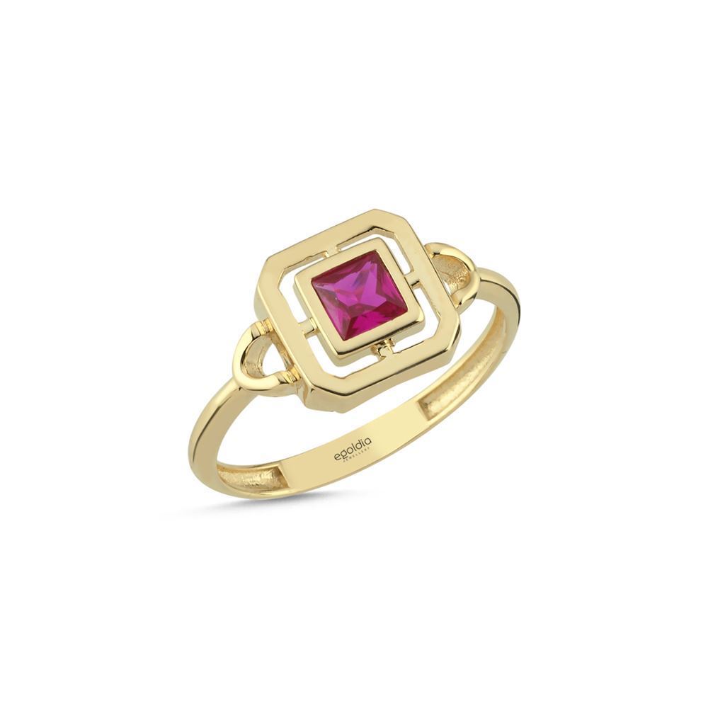 Pembe Taşlı Kare Tasarım Yüzük