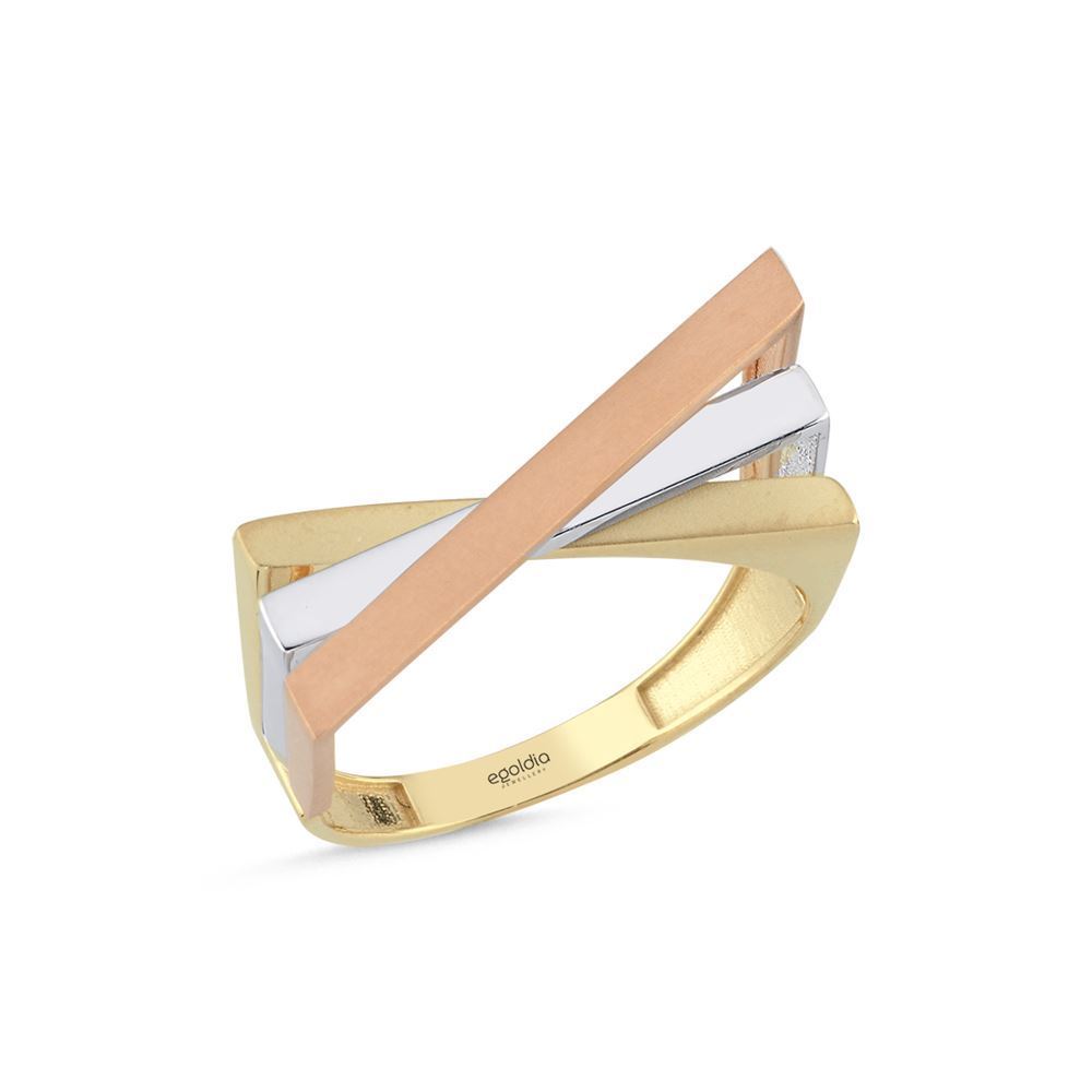 Üç Renk Yatay Çarpı Tasarım Yüzük