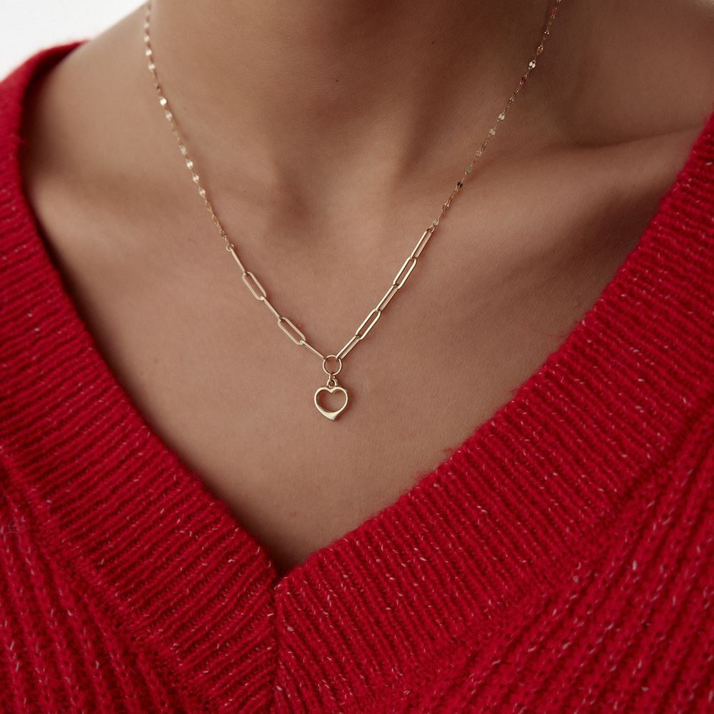 Kalp Ataç Pullu Taşlı Kolye