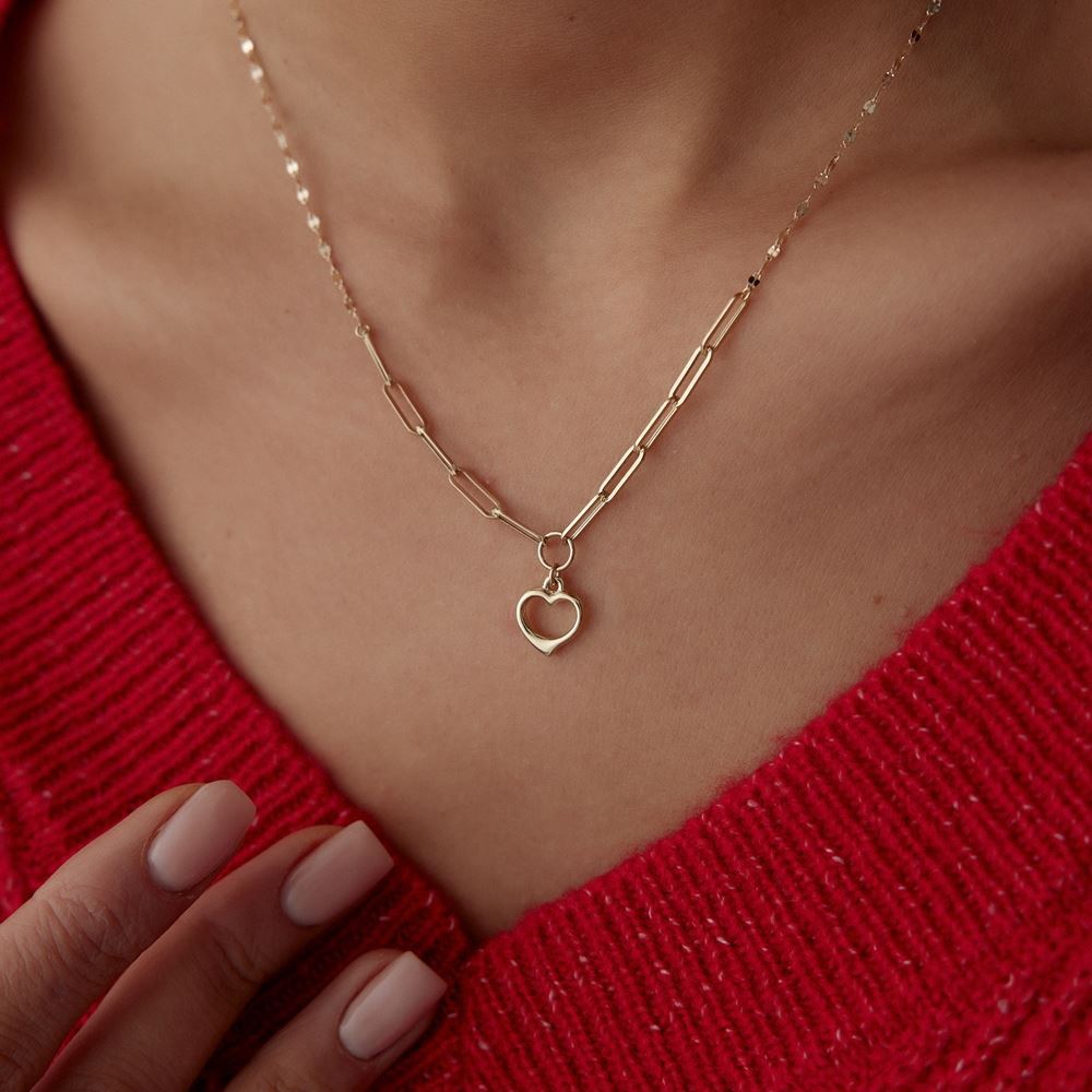 Kalp Ataç Pullu Taşlı Kolye