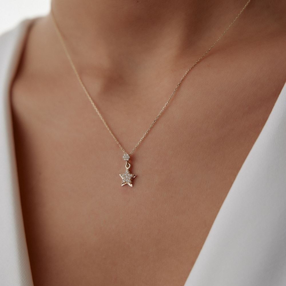 Yıldız İçinde Yıldız Taşlı Kolye