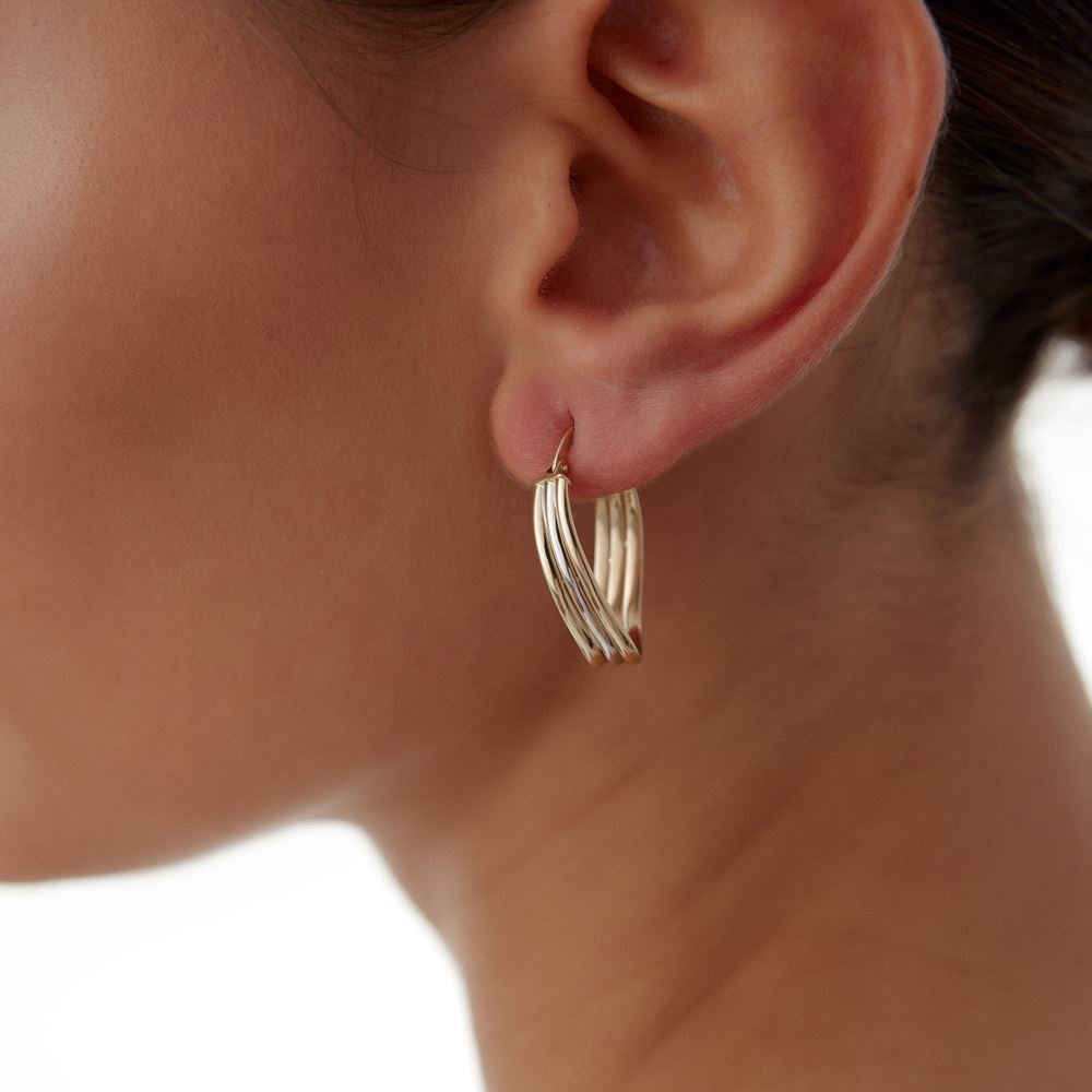 Üç Renk Dalga Tasarım Küpe