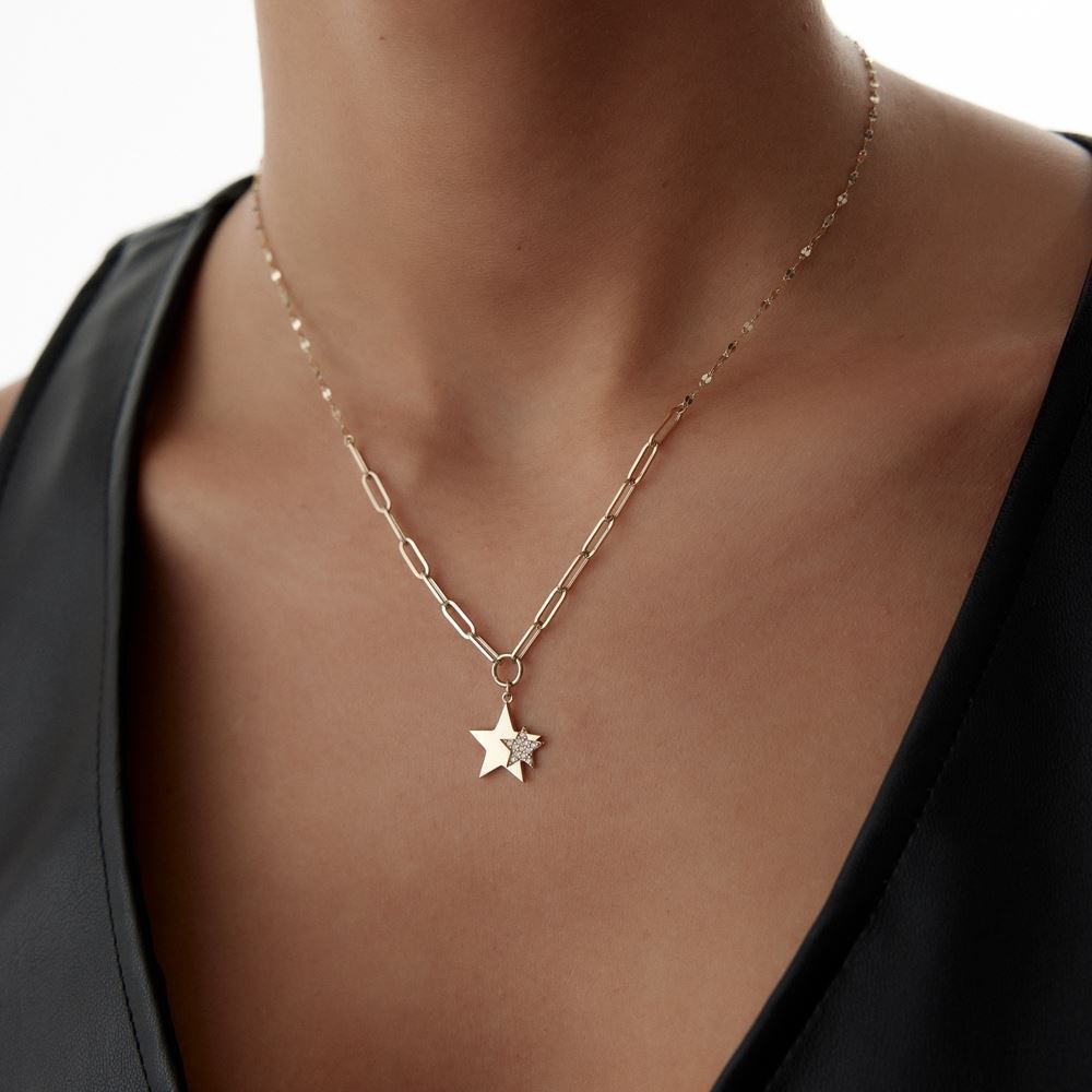 Yıldız İçinde Yıldız Taşlı Kolye