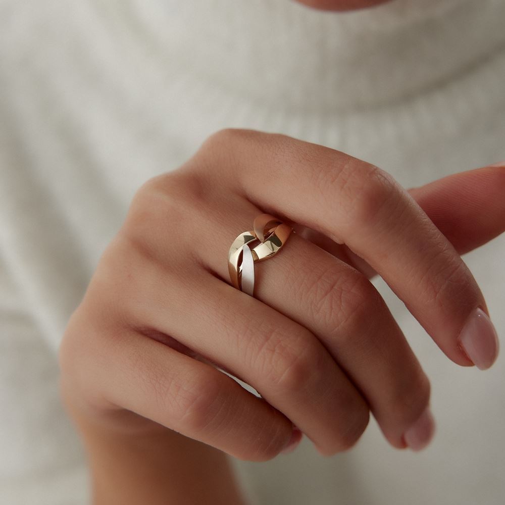 Üç Renk İkili Kesişim Çizgi Tasarım Yüzük