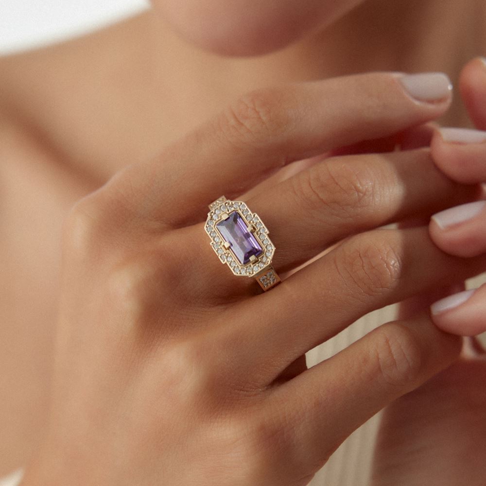Mor Taşlı Baget Yüzük