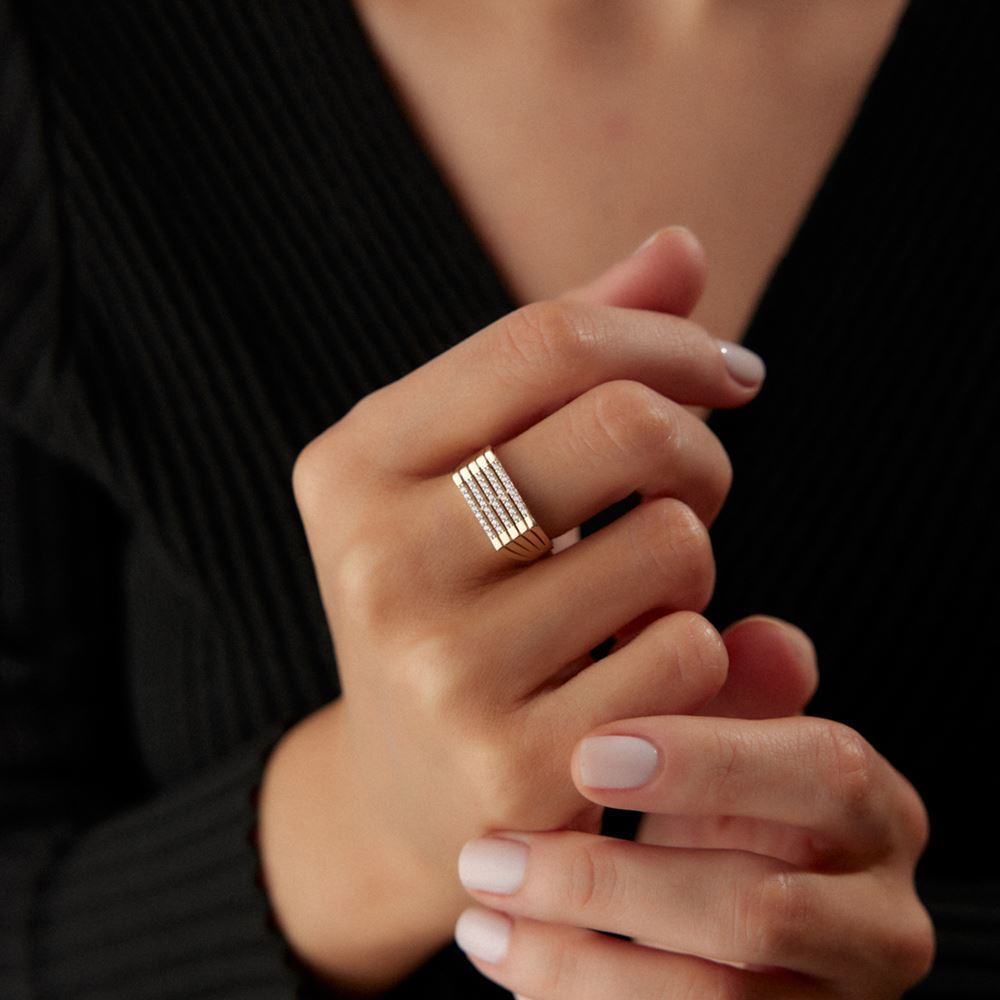 Yatay Tasarım Taşlı Yüzük