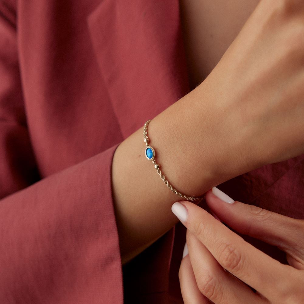 Simli Mavi Taşlı Halat Bileklik