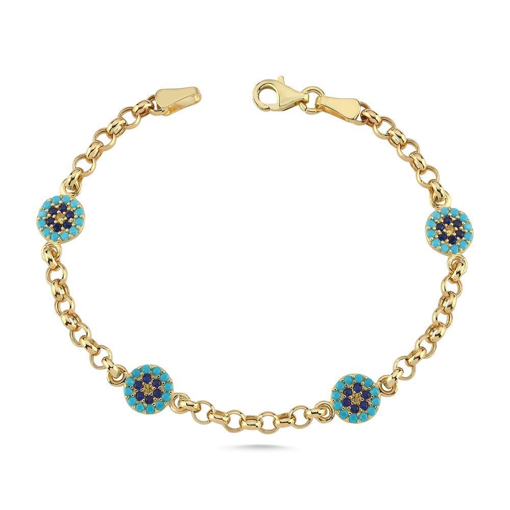 Turkuaz Taslı Nazar Boncuklu Çocuk Bileklik