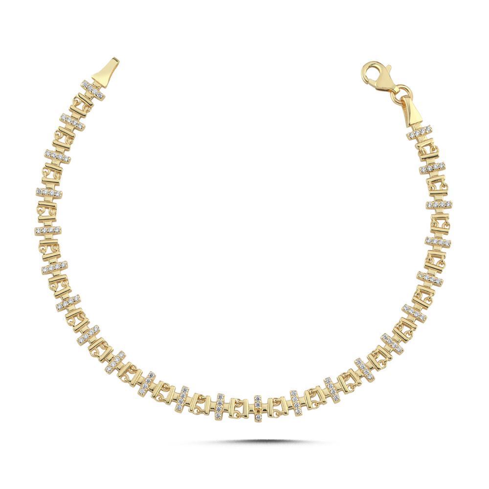 Çizgi Oval Tasarım Taşlı Bileklik (18.5*0.4 Cm)