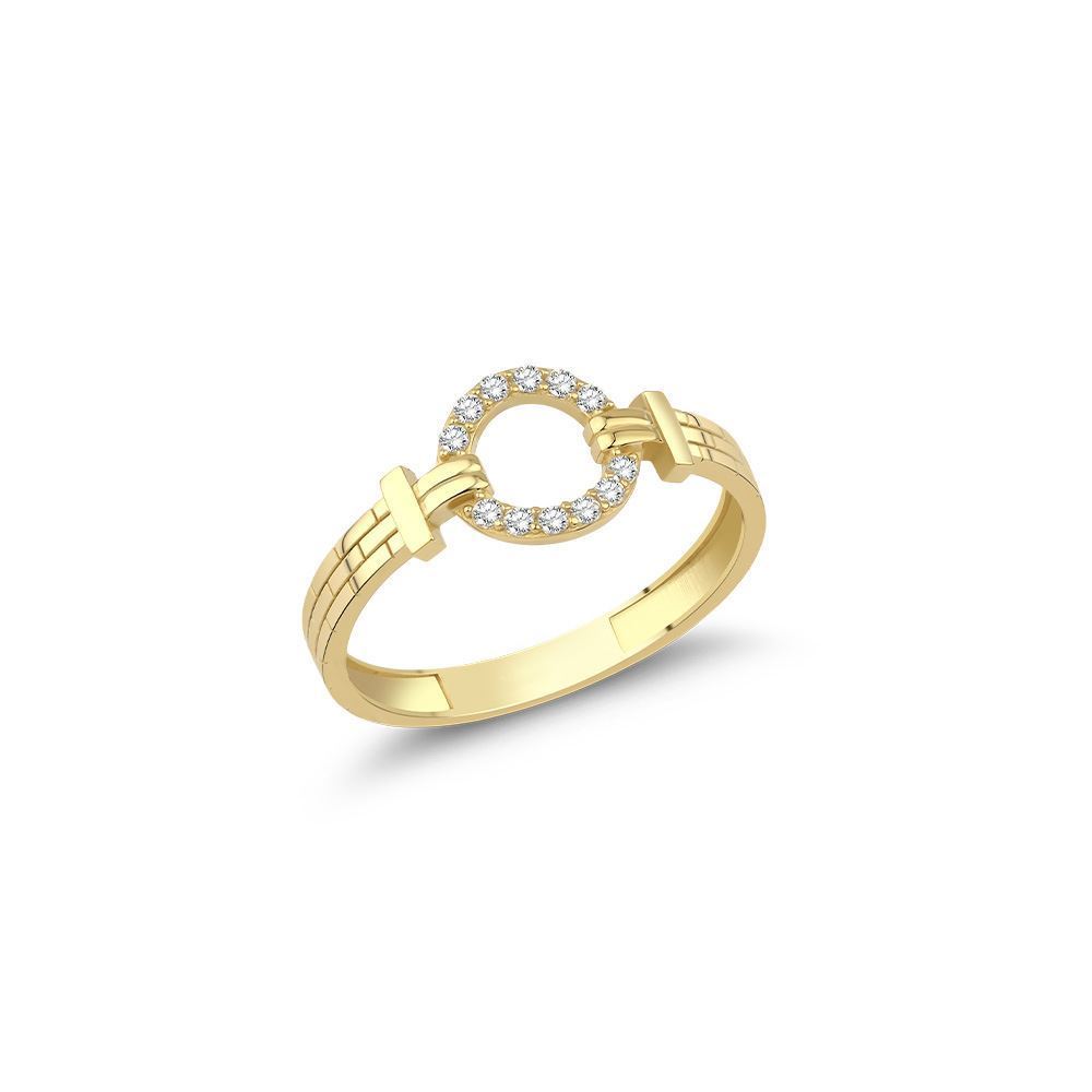 Halka Ve Şerit Tasarım Oval Taşlı Minimal Yüzük