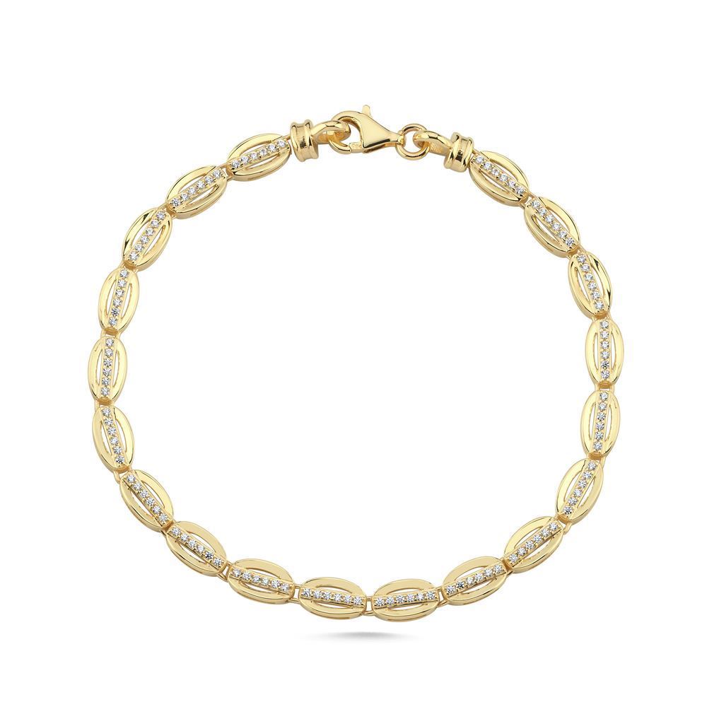 Oval Tasarım Orta Çizgi Taşlı Bileklik