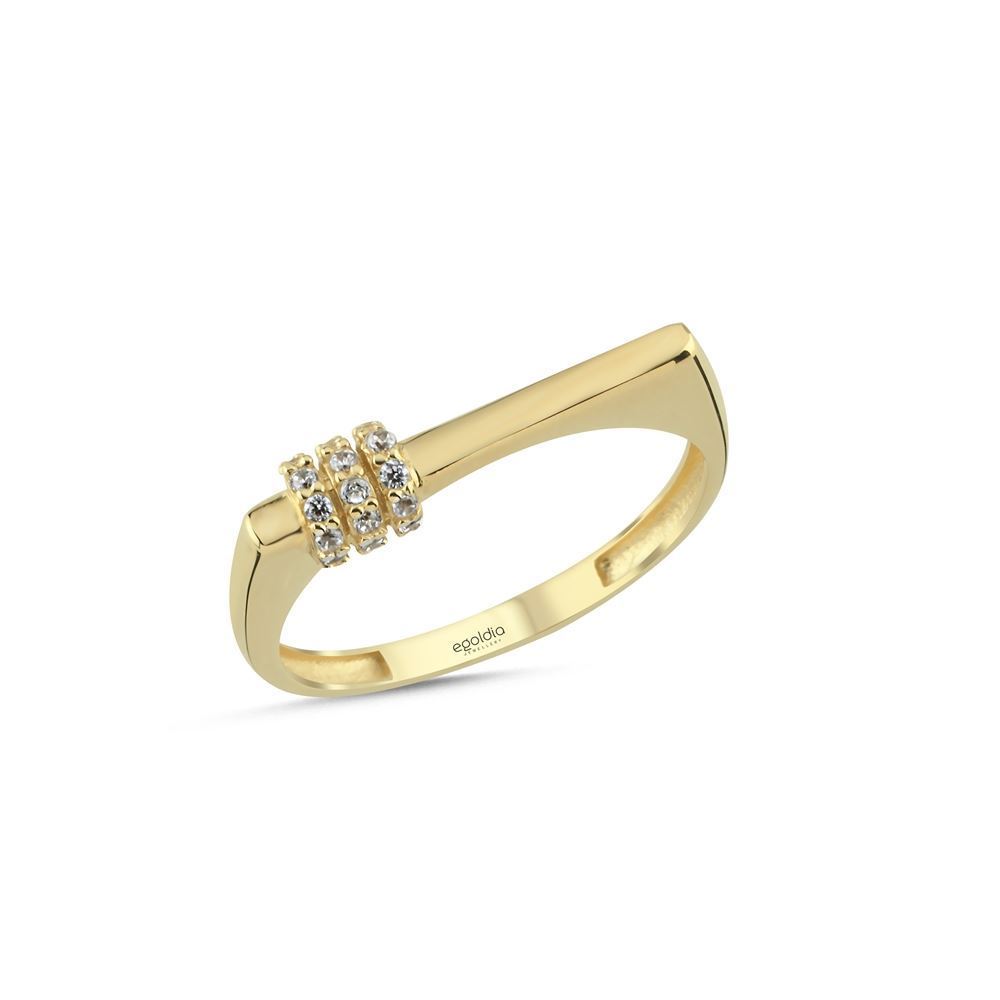 Yatay Oval Tasarım Beyaz Taşlı Yüzük