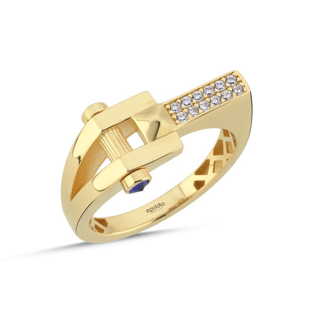 Yatay Dikey Tasarım Yeşil Taşlı Yüzük