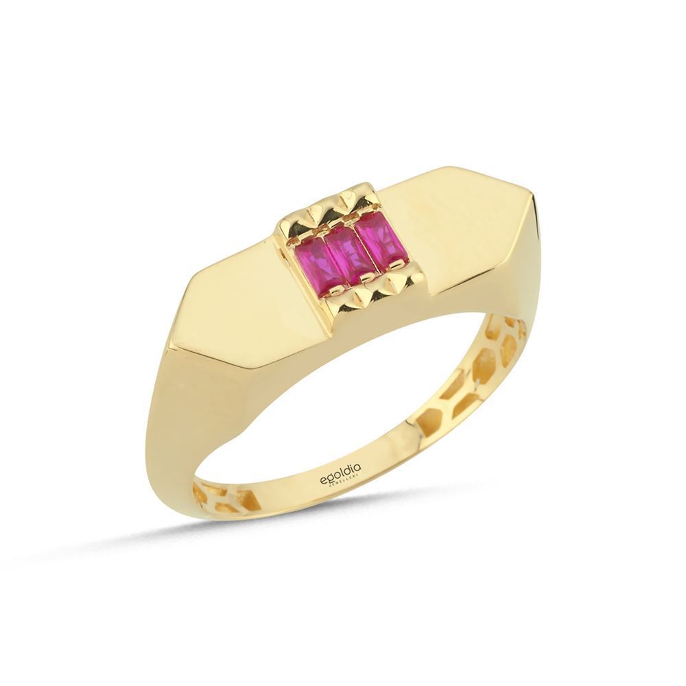 Sekizgen Pembe Taşlı Yüzük