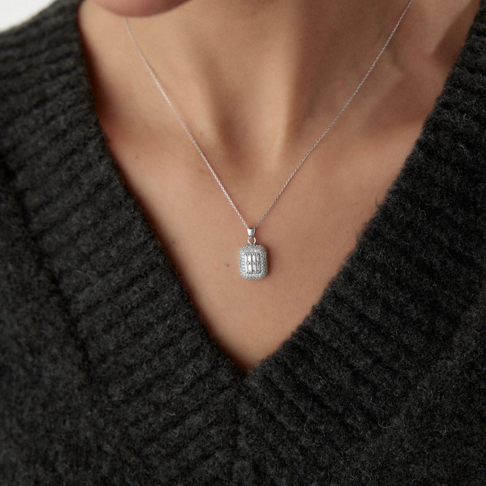 Baget Taşlı Kolye Beyaz