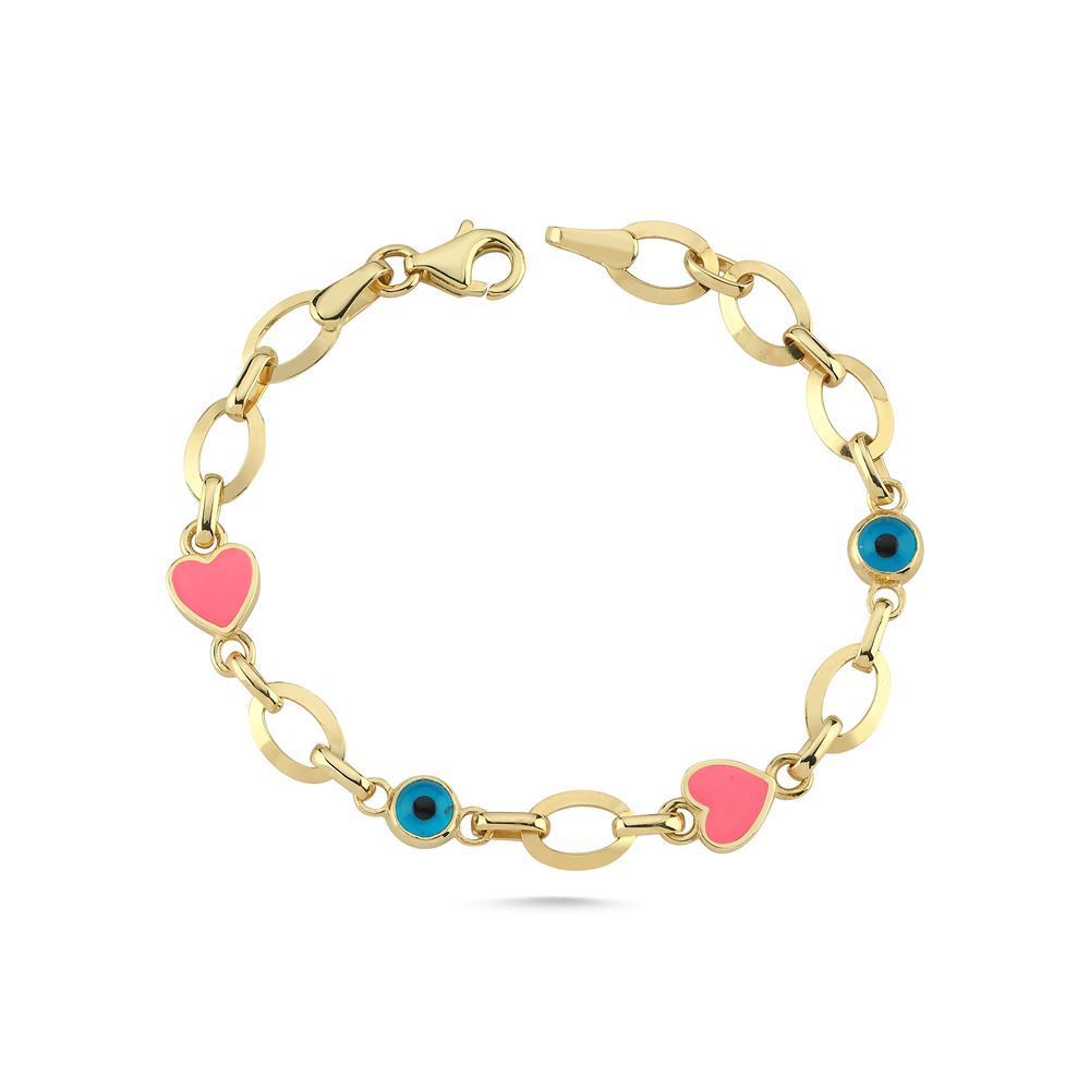 Nazar Boncuklu Pembe Kalpli Bileklik