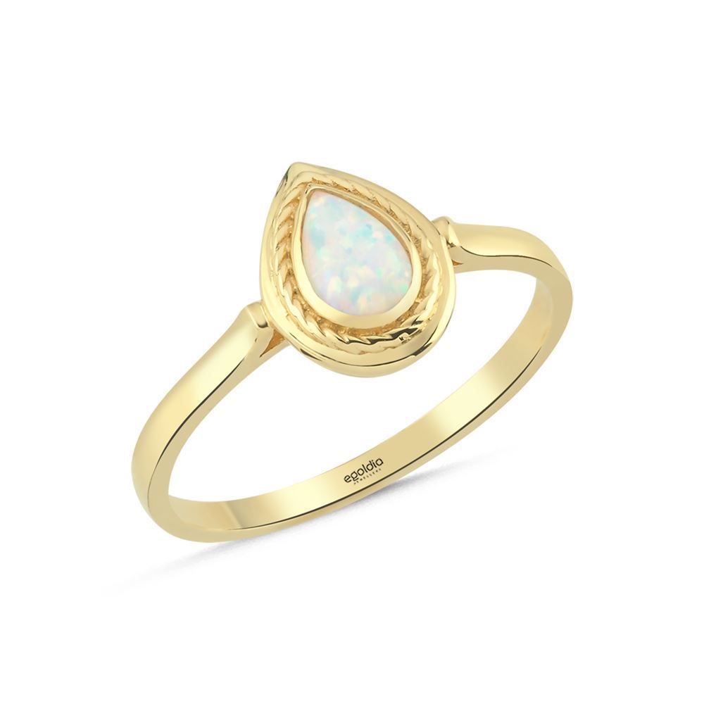 Sedef Firuze Yeşil Pembe Damla Taşlı Yüzük