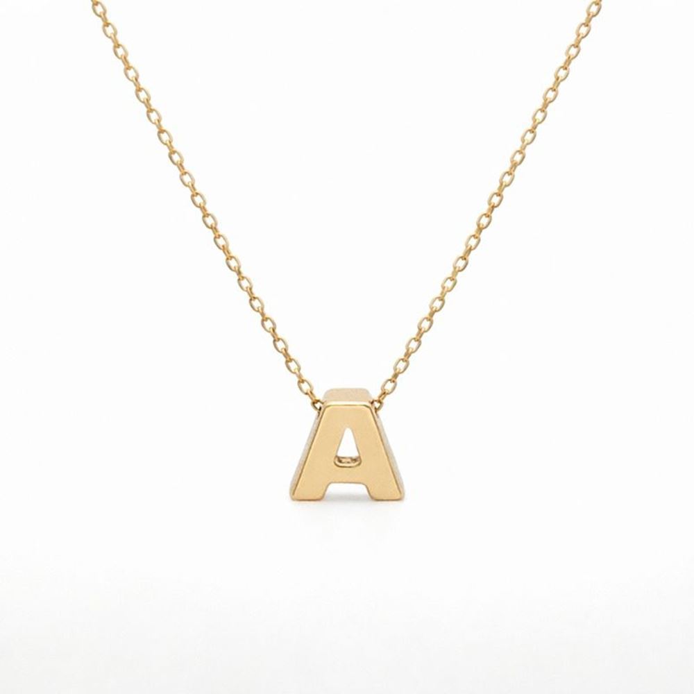 Klasik Model Altın Harf Kolye – Minimal Kare Tasarım (0,90 × 0,90 cm – 0,25 mm)